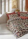 COTTON BOX ÇİFT KİŞİLİK SATEN NEVRESİM TAKIMI LEOPARLI LEOLUXE KİREMİT thumbnail 1