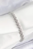 Pirinç Zirkon Taşlı Yarım Topcuk Model Gümüş Renk VIP Seri Kadın Bileklik - TJ-BB7507 thumbnail 1