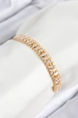 Pirinç Zirkon Taşlı Tennıs Model Gold Renk Asansörlü Kadın Bileklik - TJ-BB7717 thumbnail 1