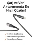 Lightning Hızlı Şarj ve Veri Aktarım Kablosu 3A Güçlü Akım Naylon Örgü Dayanıklı Tasarım iPhone Uyumlu 1 Metre - 2
