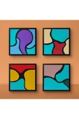 Feoly Art Modern Soyut 4’lü Tablo Seti – El Boyaması – 22x22 Ev Dekorasyon Tablosu – MDF Üzeri Akrilik - 2