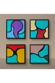 Feoly Art Modern Soyut 4’lü Tablo Seti – El Boyaması – 22x22 Ev Dekorasyon Tablosu – MDF Üzeri Akrilik - 4