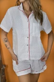 Varol %100 Pamuk Müslin Kadın Şortlu Pijama & Ev Giyim Takımı – Beyaz thumbnail 3
