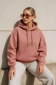 Kadın Kapüşonlu Cepli Mercan Sweatshirt - 1