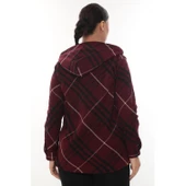 Büyük Beden Rahat Kalıp Kapüşonlu Oduncu Kadın Gömlek Hırka - 3