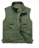 İçi Fileli Haki Renk Outdoor Yazlık Yelek - 1