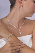 Gümüş Pazarım THürrem Sultan Modeli Zümrüt Taşllı Damla Motifli 925 Ayar Gümüş Set - 2