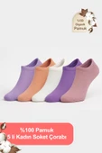 Nisanca %100 Pamuk Birinci Kalite Penye Çorap Seti -Kadın 5'li Patik Çorap Seti - 3