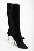Kadın Siyah Süet Sivri Burun İnce Topuklu Çizme thumbnail 2
