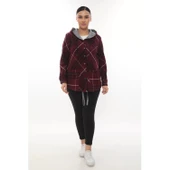 Büyük Beden Rahat Kalıp Kapüşonlu Oduncu Kadın Gömlek Hırka - 4