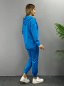 Kadın Uzun Kol V Yaka Kapüşon Detay Sweat Ve Yüksel Bel Eşofman Ikili Takım thumbnail 9