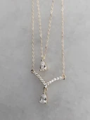 Su Damlası Taşlı İkili Çelik Kolye Aksesuar Hediyelik - 2