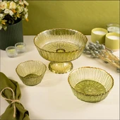 Fecra Rita 3'lü Cam Kase Seti Yeşil Altın Fileli - 2