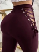 MDB Kadın Yüksek Bel çapraz Bağcıklı Tül Detaylı Dalgıç Tayt thumbnail 4