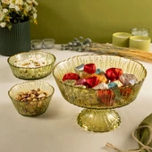 Fecra Rita 3'lü Cam Kase Seti Yeşil Altın Fileli - 1