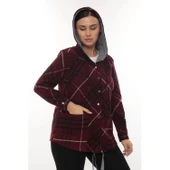 Büyük Beden Rahat Kalıp Kapüşonlu Oduncu Kadın Gömlek Hırka - 1