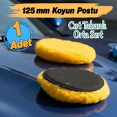 (1 Adet) Orta Sert Koyun Kuzu Postu Pedi Ø 125 mm Pasta Cila Polisaj Cırt Tabanlı Yün Sarı Renk thumbnail 2