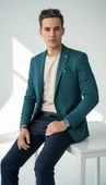 Petrol Yeşili Erkek Blazer Ceket – Esnek Comfort Kumaş, Slim Fit İtalyan Kesim Tek Düğmeli Model thumbnail 3