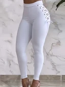 MDB Kadın Yüksek Bel çapraz Bağcıklı Tül Detaylı Dalgıç Tayt thumbnail 3