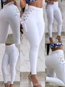 MDB Kadın Yüksek Bel çapraz Bağcıklı Tül Detaylı Dalgıç Tayt thumbnail 1