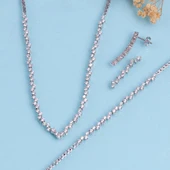 Gümüş Pazarım Pırlanta Montür Rodyum Kaplama 4 Tırnaklı Su Yolu Gümüş Düğün Seti - 4