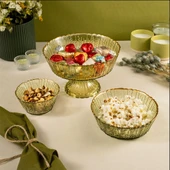 Fecra Rita 3'lü Cam Kase Seti Yeşil Altın Fileli - 3