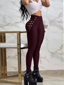 MDB Kadın Yüksek Bel çapraz Bağcıklı Tül Detaylı Dalgıç Tayt thumbnail 5