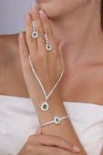 Gümüş Pazarım THürrem Sultan Modeli Zümrüt Taşllı Damla Motifli 925 Ayar Gümüş Set - 3