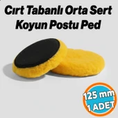 (1 Adet) Orta Sert Koyun Kuzu Postu Pedi Ø 125 mm Pasta Cila Polisaj Cırt Tabanlı Yün Sarı Renk thumbnail 1