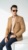 Plus Scorpion Camel Erkek Blazer Ceket – Esnek Comfort Kumaş, İtalyan Kesim, Tek Düğmeli Slim Fit Şık Model thumbnail 3