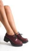 K-707 Bordo Kırışık Rugan Yüksek Tabanlı Bağcıklı  Loafer Ayakkabı - 1