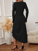 MDB Kadın Uzun Kollu önden Düğmeli Bluz Ve Yüksek Bel A Kesim Uzun Etek şardonlu Kaşkorse Ikili Takım thumbnail 2