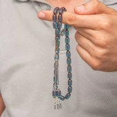 Gümüş Püsküllü Kapsül Kesim Sıkma Kehribar Tesbih SL12600 thumbnail 2