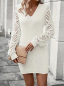 MDB Kadın Uzun Kollu V Yakalı Mini Triko Elbise thumbnail 6