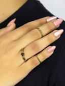 Doğal Taşlı 3'lü Garnet (Lal) Doğal Taşlı Antik Modelli Kadın Ayarlanabilir Yüzük Seti euy84 thumbnail 2