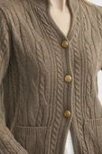 Hakim Yaka Cepli Yün Triko Ceket - Sütlü Kahve thumbnail 5