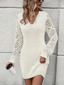 MDB Kadın Uzun Kollu V Yakalı Mini Triko Elbise thumbnail 2