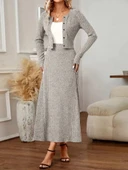 MDB Kadın Uzun Kollu önden Düğmeli Bluz Ve Yüksek Bel A Kesim Uzun Etek şardonlu Kaşkorse Ikili Takım thumbnail 4