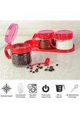NACTUMU Kırmızı 3'lü Kapaklı Kaşıklı Cam Baharatlık Takımı, Hava Sızdırmaz Standlı thumbnail 4