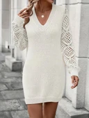 MDB Kadın Uzun Kollu V Yakalı Mini Triko Elbise thumbnail 4