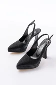 Siyah Günlük Arkası Açık Yılan Desenli Topuklu Bayan Ayakkabı thumbnail 3