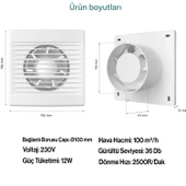 Banyo Wc Mutfak Büro Aspiratörü Elektrikli 100 mm Havalandırma Fan Kirli Hava Kötü Koku Egzoz Fanı thumbnail 2