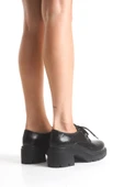 K-707 Siyah Kırışık Rugan Yüksek Tabanlı Bağcıklı Loafer Ayakkabı - 4