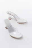 S-619 Beyaz Rugan Şeffaf Bantlı Şeffaf Topuklu Yuvarlak Burunlu Kadın Terlik thumbnail 4