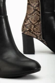292 Siyah Leopar Desen Detaylı Fermuarlı  Yüksek Topuklu Günlük Kadın Bot - 5