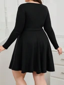 Kadın Uzun Kollu Kruvaze Yaka Kuşak Detay Salaş şardonlu Kaşkorse Mini Elbise thumbnail 5