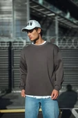 Kışlık Bisiklet Yaka Üç İplik Basic SweatShirt - Antrasit thumbnail 3