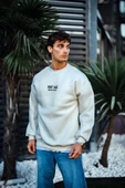 Oversize Bisiklet Yaka Üç İplik Baskılı SweatShirt - Beyaz thumbnail 3
