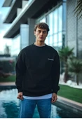 Kışlık Bisiklet Yaka Oversize Baskılı SweatShirt - Siyah thumbnail 3