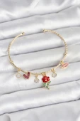 Gül Charmlı Gold Renk Pirinç Kadın Bileklik - TJ-BB8043 - 1